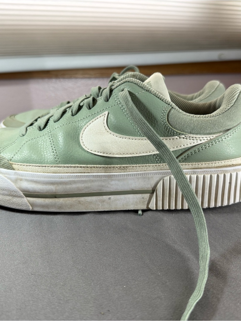 Nike Sage Green Platform Sneakers with White Swoosh